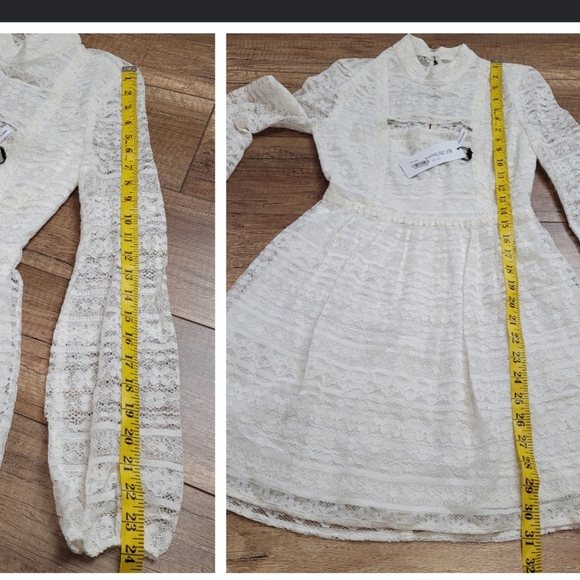 BCBGeneration sheer Lace Long Sleeve cutouts cream mini dress lined flare 0 - Picture 13 of 16